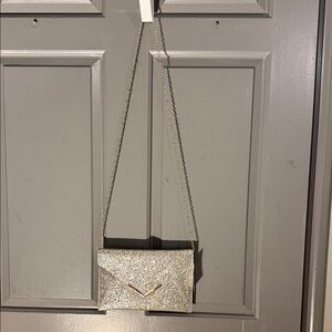 David's Bridal Gold Glitter Envelope Clutch with Chain Strap